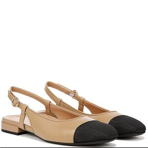 Vionic Petaluma Leather Slingback Cap Toe Flats in Camel